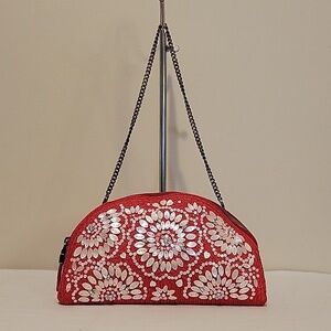 Eric Javits Red Straw Beaded Shoulder Bag